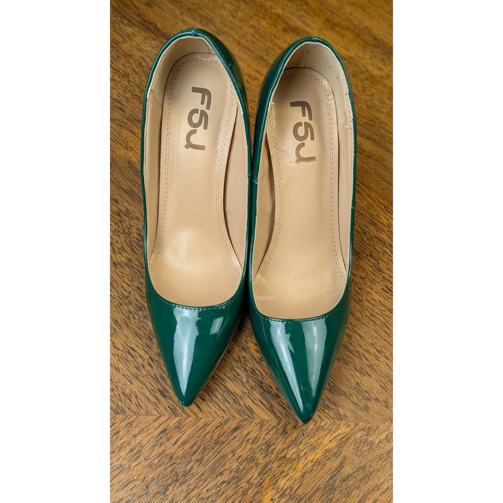 FSJ Green Patent Leather Faux Rhinestones Large Faux Emeralds Encrusted Heels 7 - Picture 3 of 11